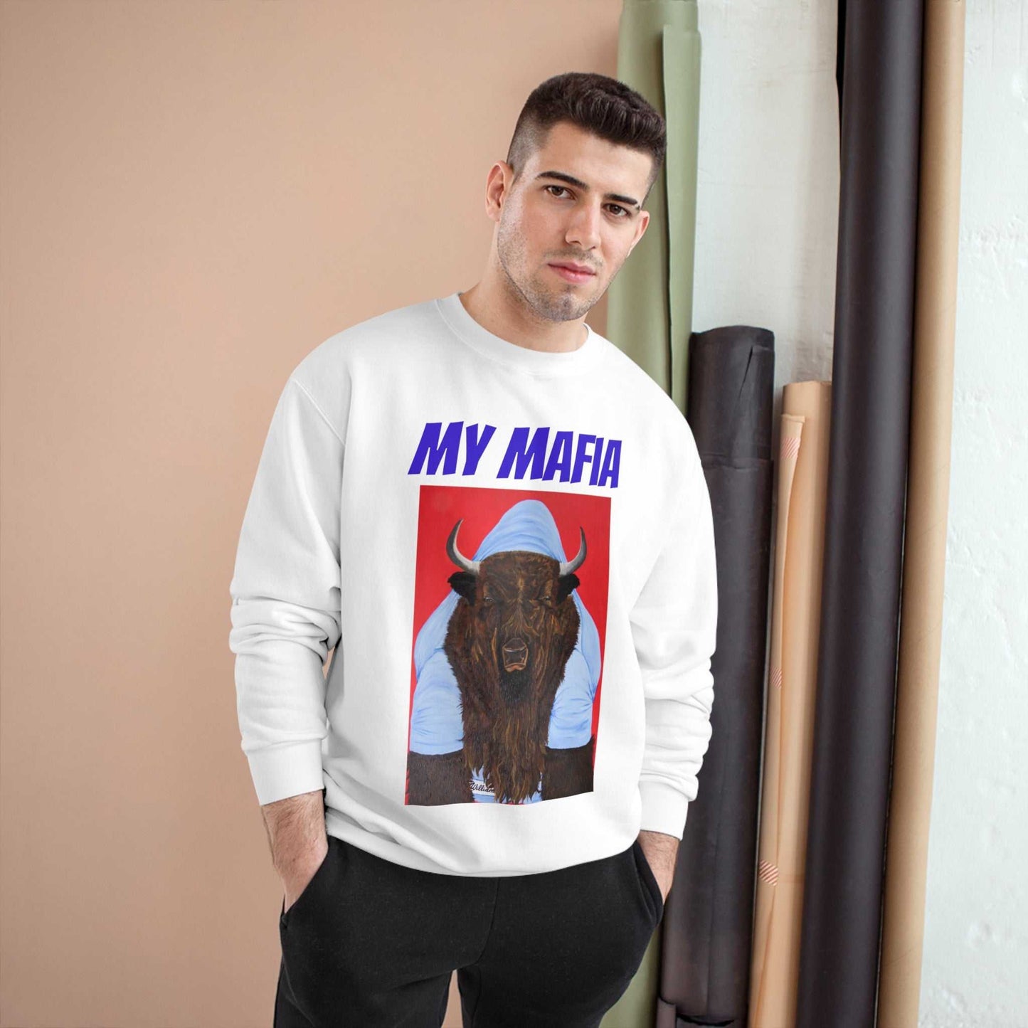 My Mafia Papa Bill Champion Crewneck- Go Bills Buffalo Bills attire