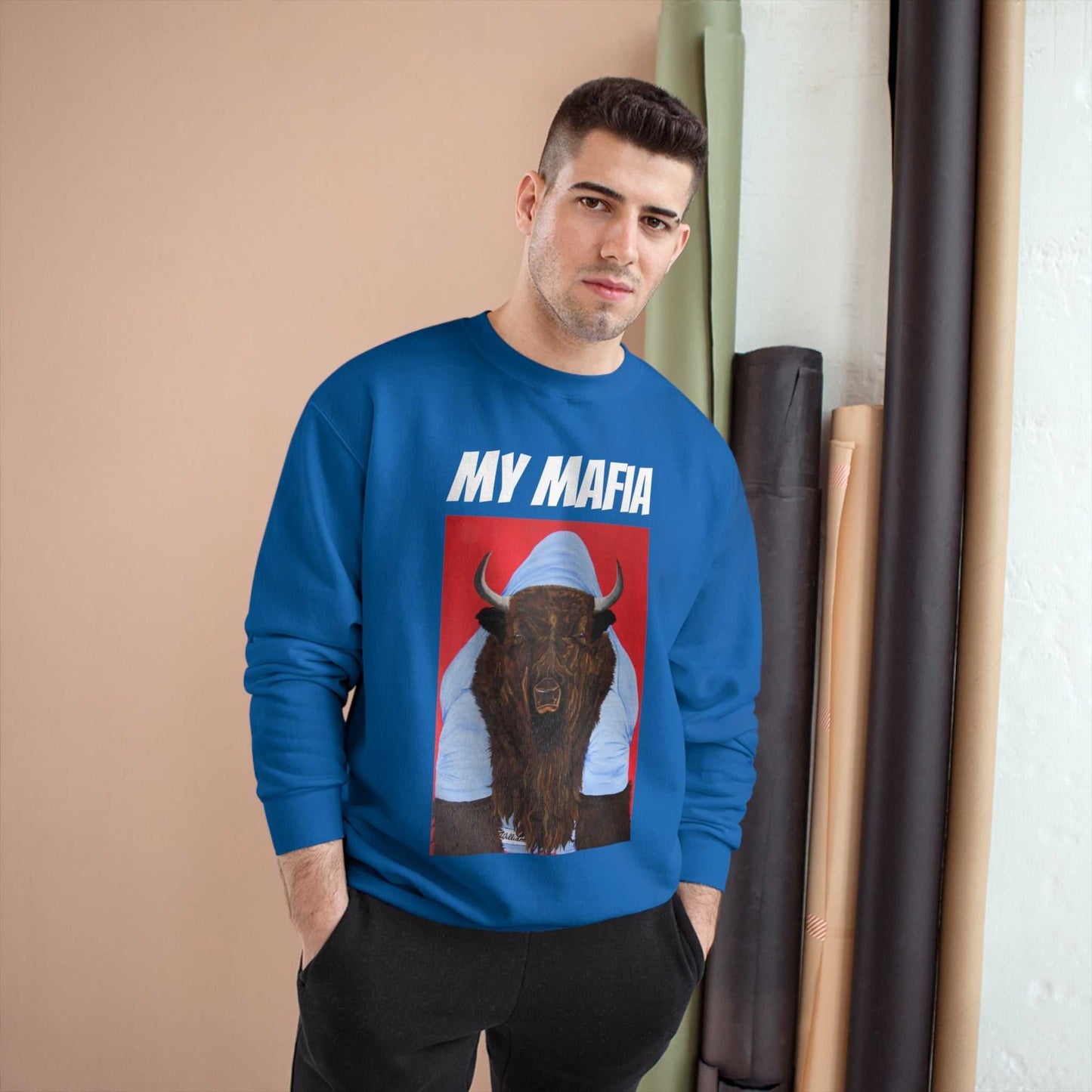 My Mafia Papa Bill Champion Crewneck- Go Bills Buffalo Bills attire